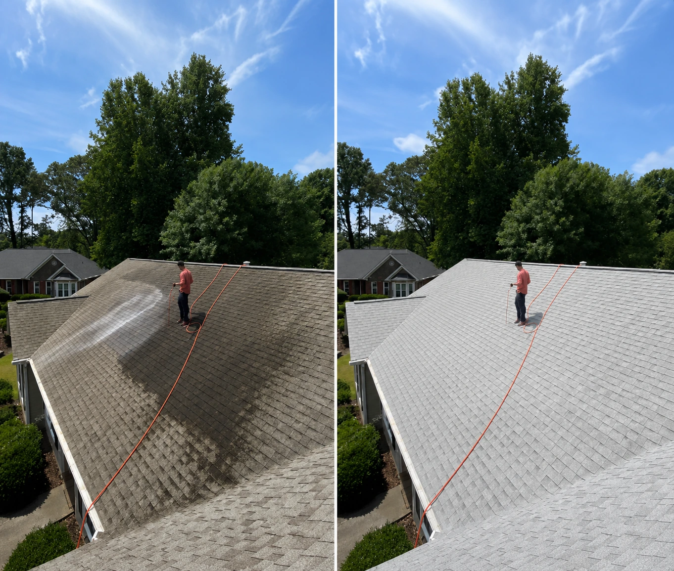 Before/after — Two-Story Roof Soft Wash